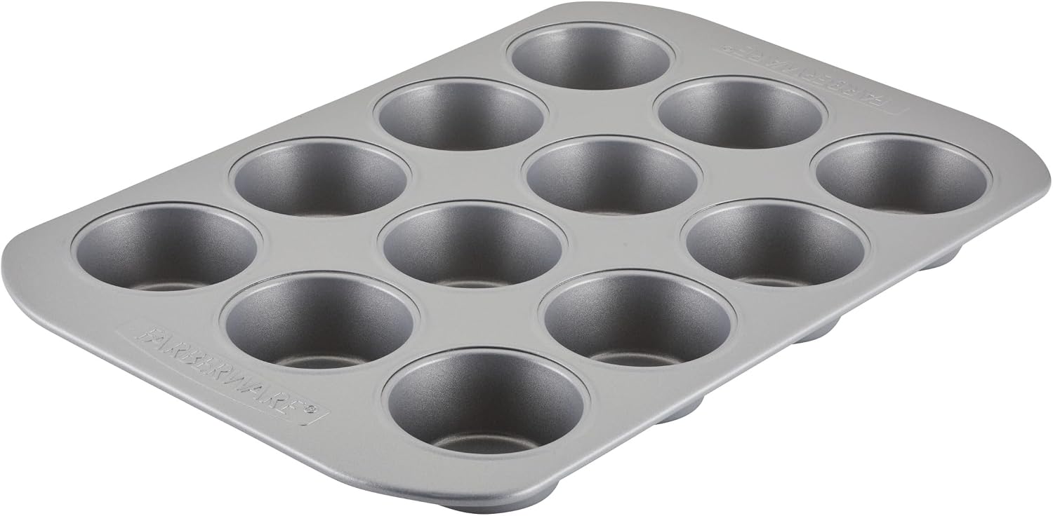 Farberware Bakeware Nonstick Muffin Pan, 12-Cup, Cupcake Baking Pan, Gray ‼️mild stains‼️